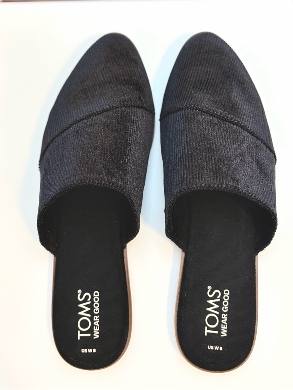 TOMS Jade Corduroy Mule Size 8 Black Slip On Pointed Toe Minimal